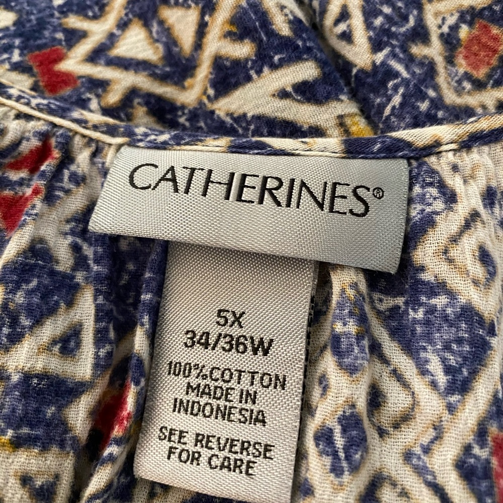 Catherines Navy, White & Mustard Geometric Peasant Tunic 5 X - Picture 5 of 7